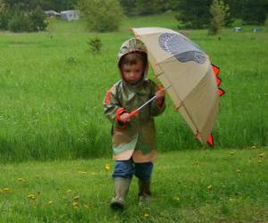 пазл Мальчик с зонтиком и дождя куртку под весенний дождь